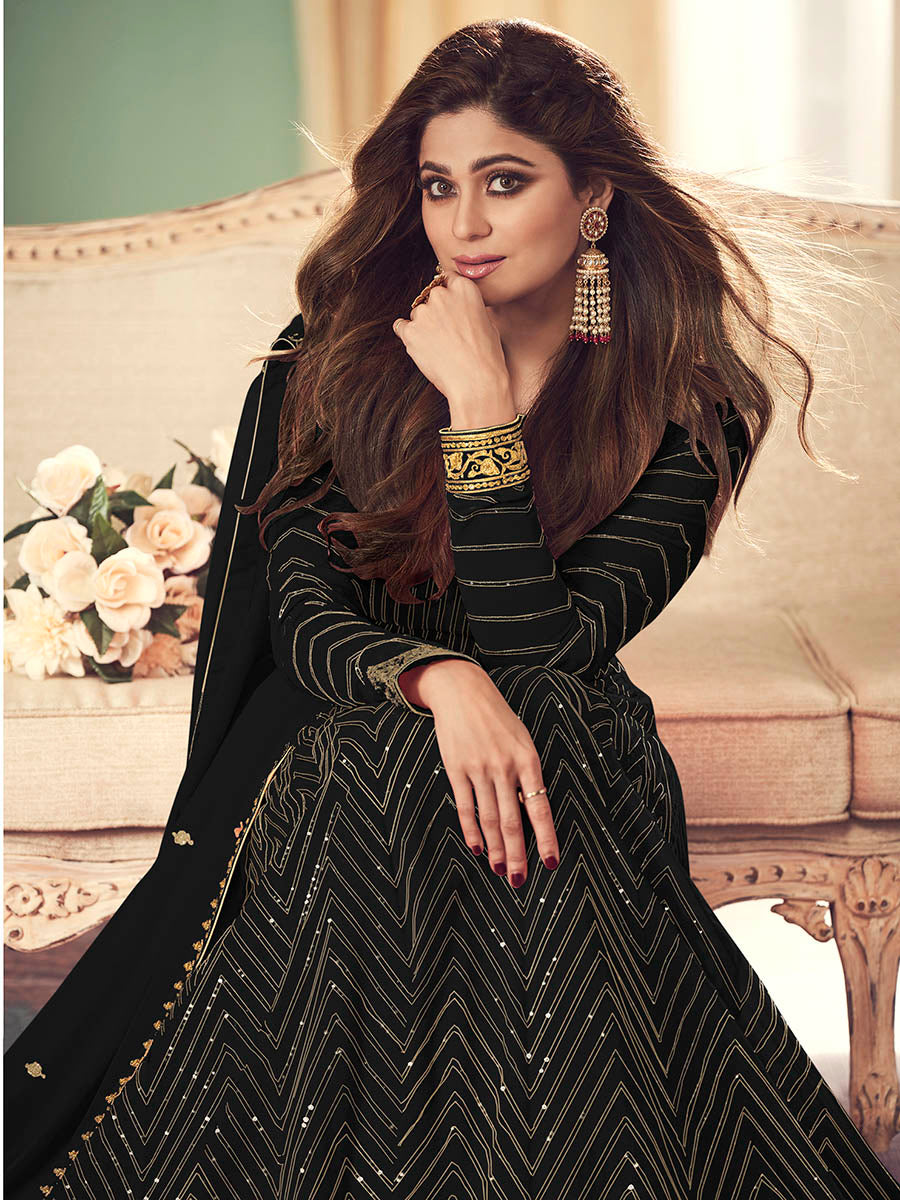 Myra Beautiful Black Real Georgette Embroidered Anarkali Suit | Swadesiicart