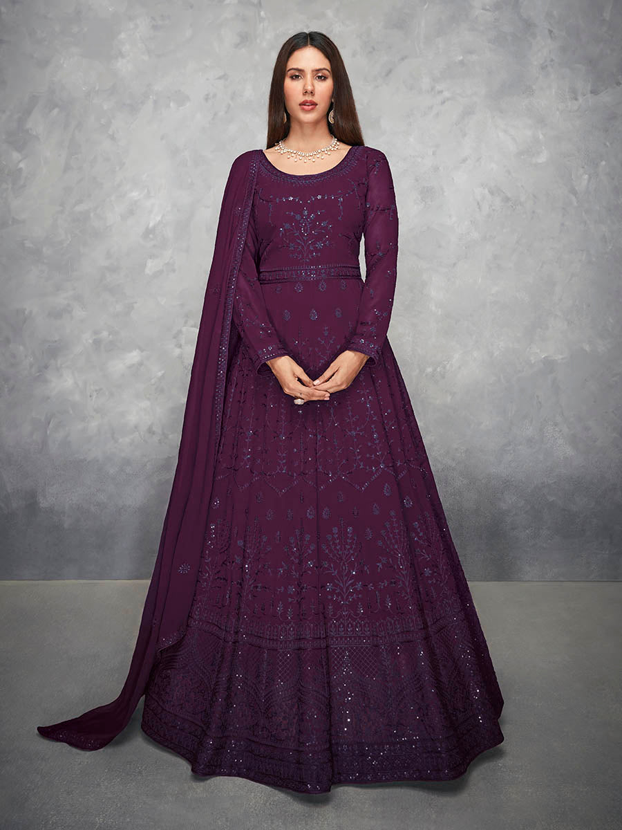 Myra Beautiful Purple Georgette Embroidered Anarkali Suit | Swadesiicart