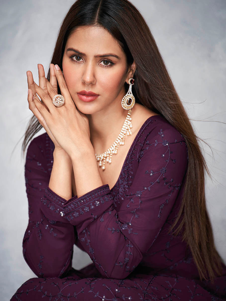 Myra Beautiful Purple Georgette Embroidered Anarkali Suit | Swadesiicart