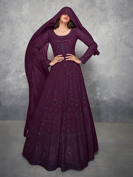 Myra Beautiful Purple Georgette Embroidered Anarkali Suit | Swadesiicart