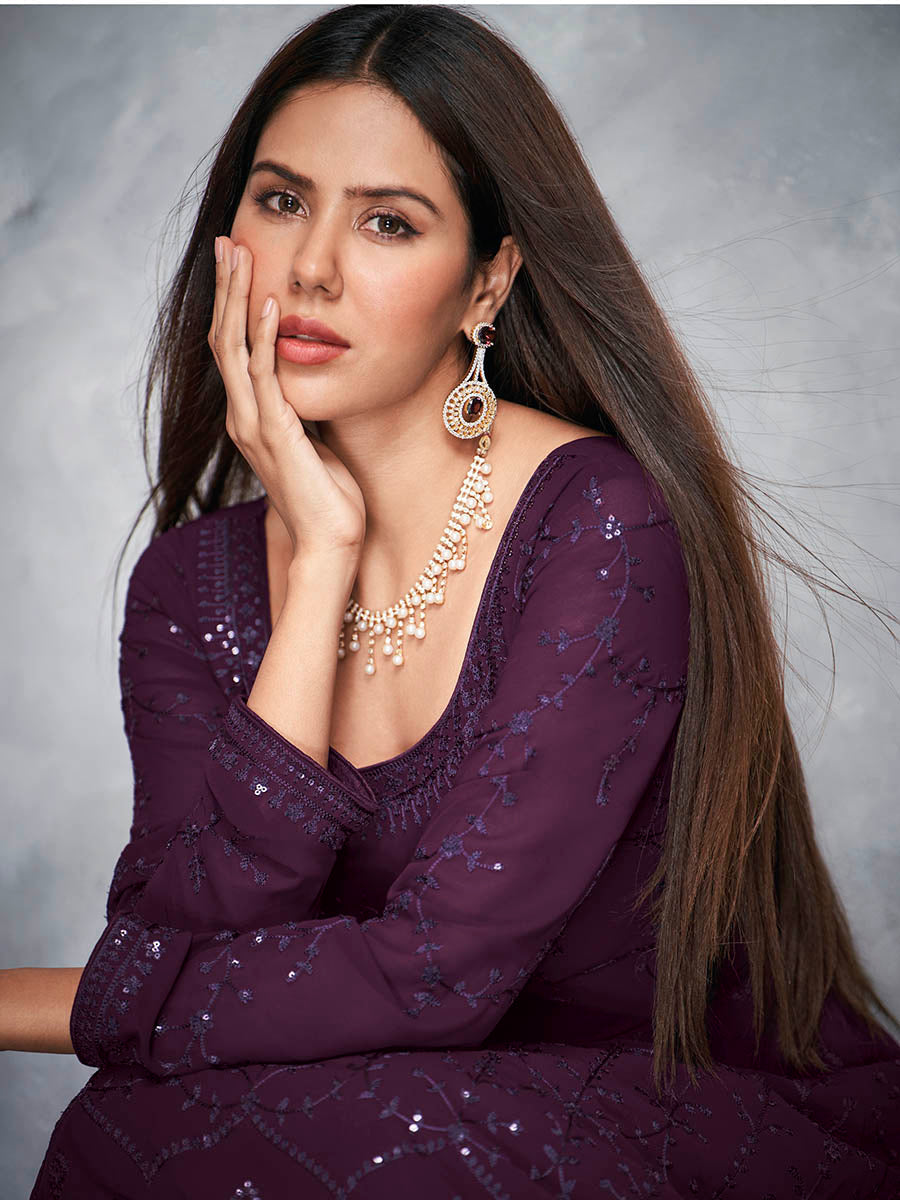Myra Beautiful Purple Georgette Embroidered Anarkali Suit | Swadesiicart