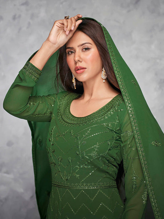 Myra Beautiful Green Georgette Embroidered Anarkali Suit | Swadesiicart