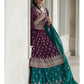 Myra Violet and Firozi Georgette Skirt Style Embroidered Suit | Swadesiicart