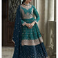Myra Navy and Firozi Georgette Skirt Style Embroidered Suit | Swadesiicart