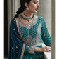 Myra Navy and Firozi Georgette Skirt Style Embroidered Suit | Swadesiicart