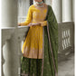 Myra Mehendi and Mustard Yellow Georgette Skirt Style Embroidered Suit | Swadesiicart