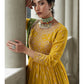 Myra Mehendi and Mustard Yellow Georgette Skirt Style Embroidered Suit | Swadesiicart
