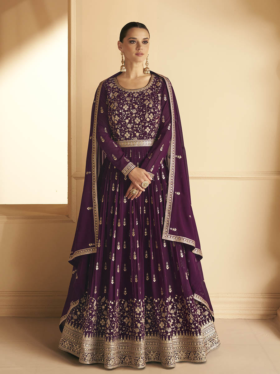 Myra palatinate Georgette Embroidered Designer Palazzo Suit | Swadesiicart