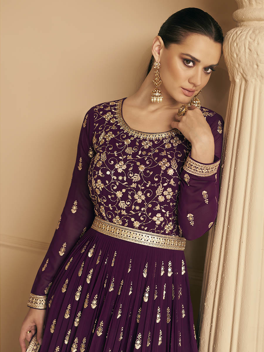 Myra palatinate Georgette Embroidered Designer Palazzo Suit | Swadesiicart