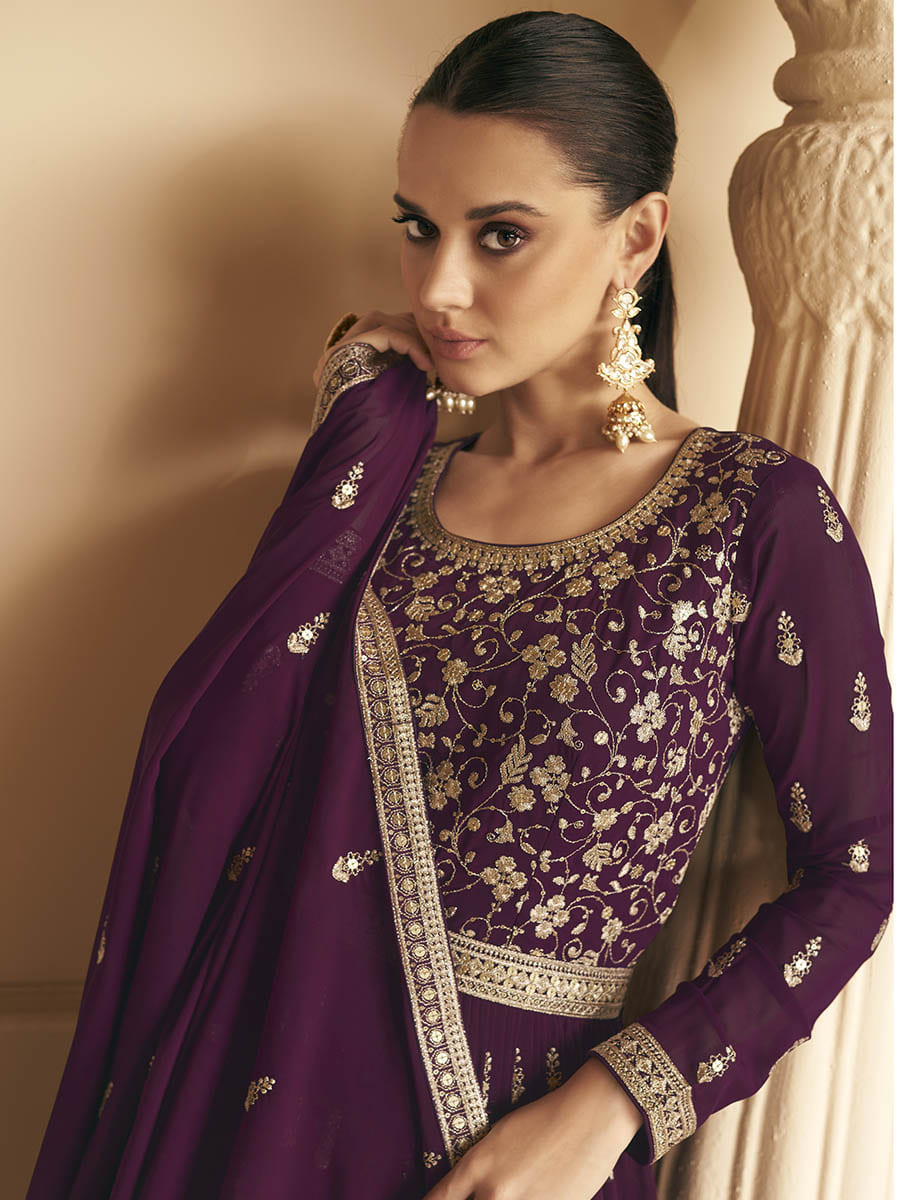 Myra palatinate Georgette Embroidered Designer Palazzo Suit | Swadesiicart