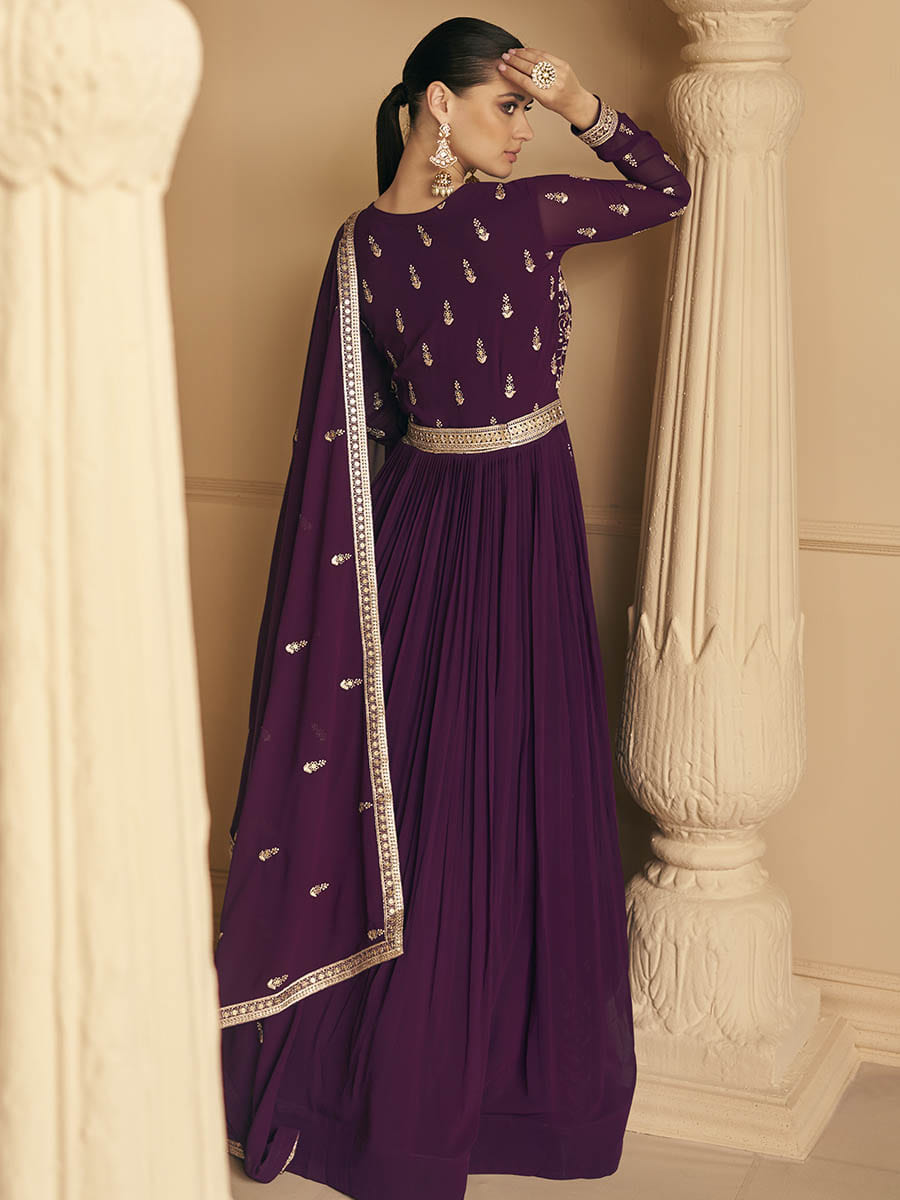Myra palatinate Georgette Embroidered Designer Palazzo Suit | Swadesiicart