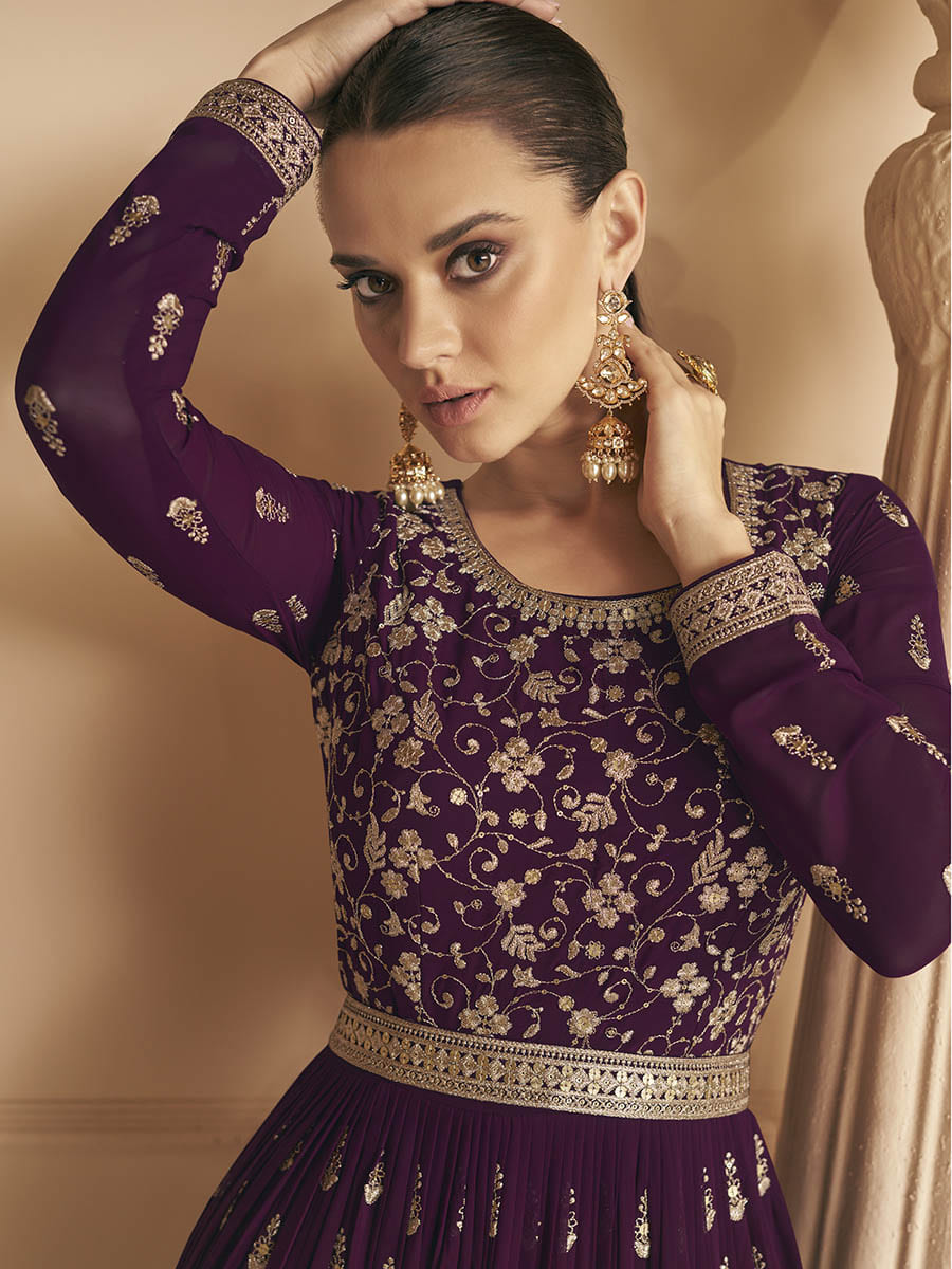 Myra palatinate Georgette Embroidered Designer Palazzo Suit | Swadesiicart