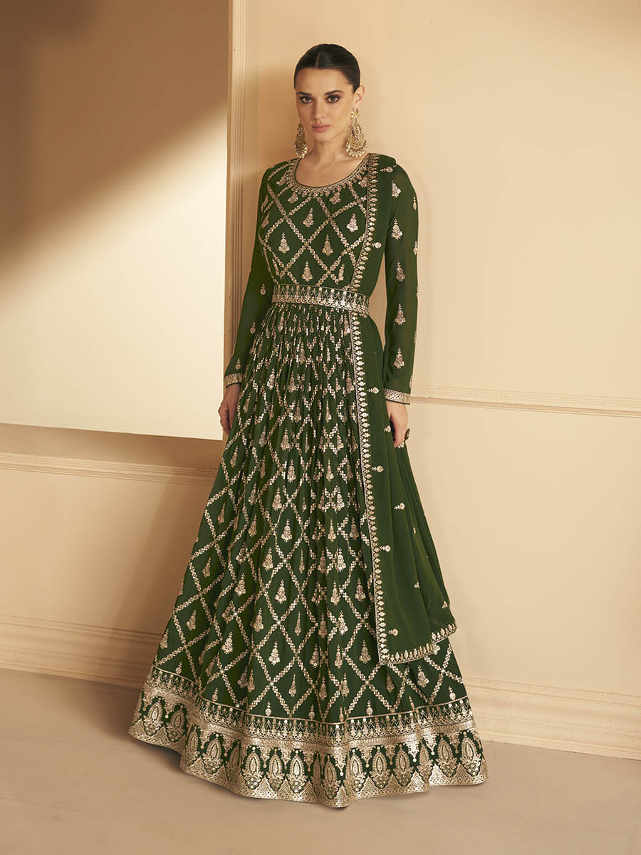 Myra Mehendi Georgette Embroidered Designer Suit | Swadesiicart