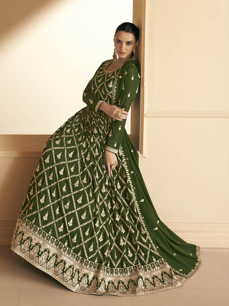 Myra Mehendi Georgette Embroidered Designer Suit | Swadesiicart