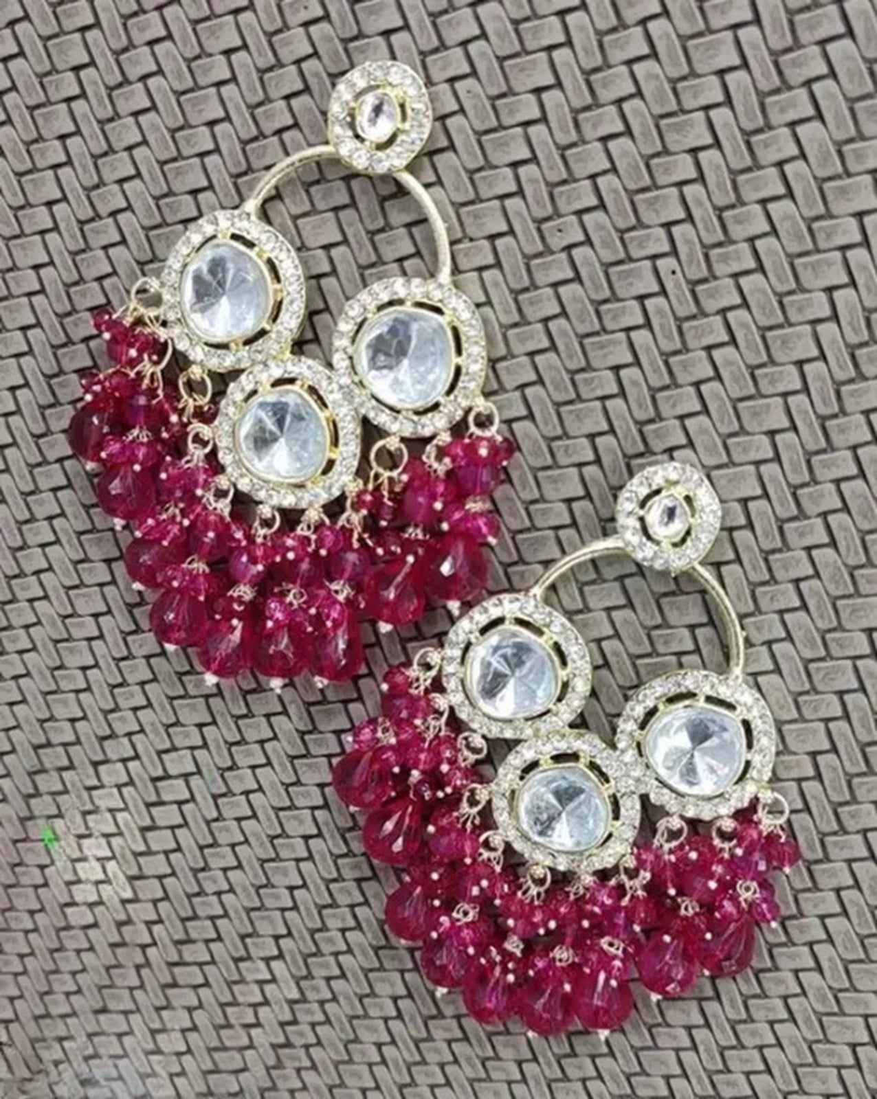 Jewel City Luxurious Polki Diamond and Ruby Chandelier Earrings | Swadesiicart