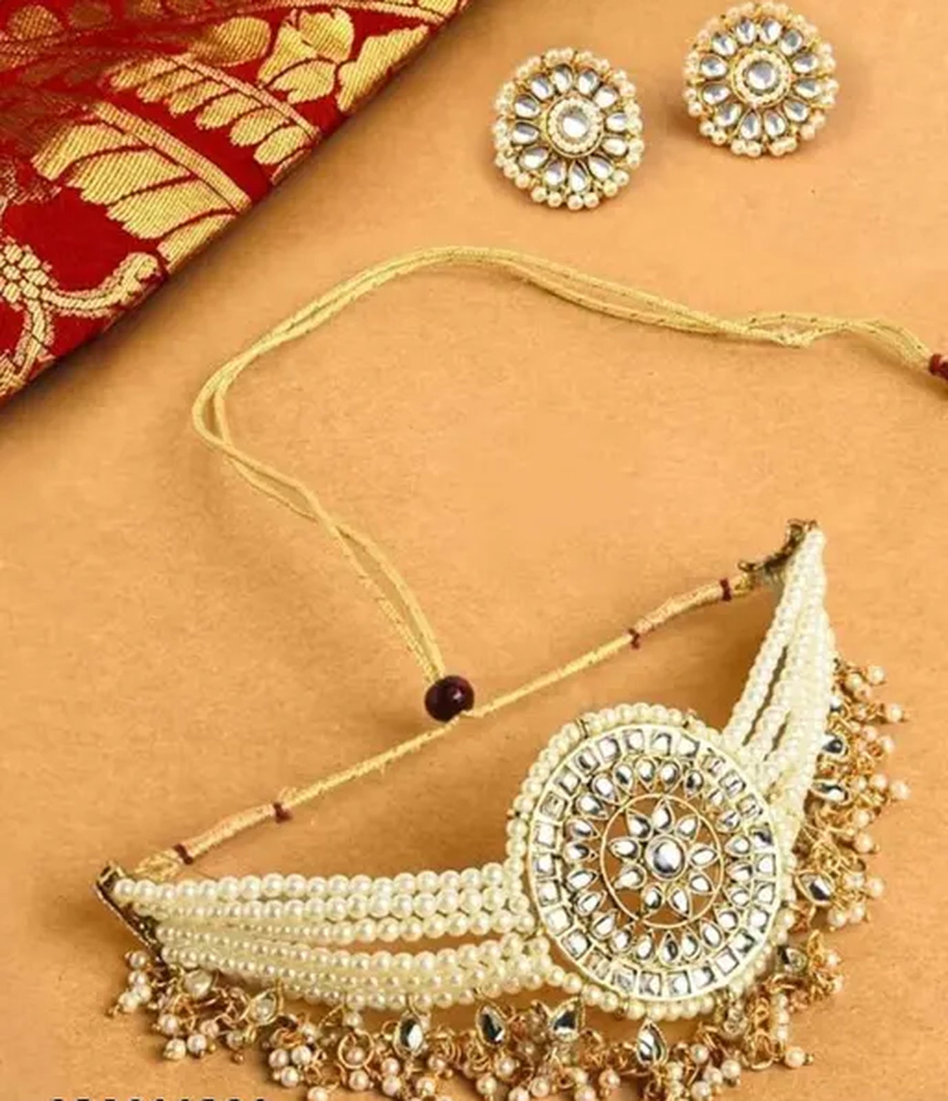 Jewel City Elegant Bridal Jewelry Set with Pearl Choker and Ornate Maang Tikka | Swadesiicart