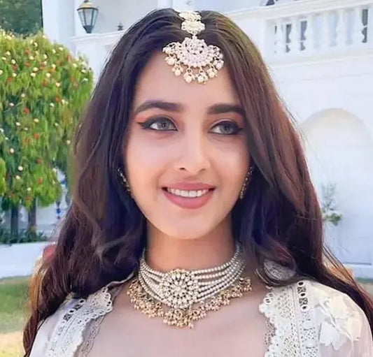 Jewel City Elegant Bridal Jewelry Set with Pearl Choker and Ornate Maang Tikka | Swadesiicart