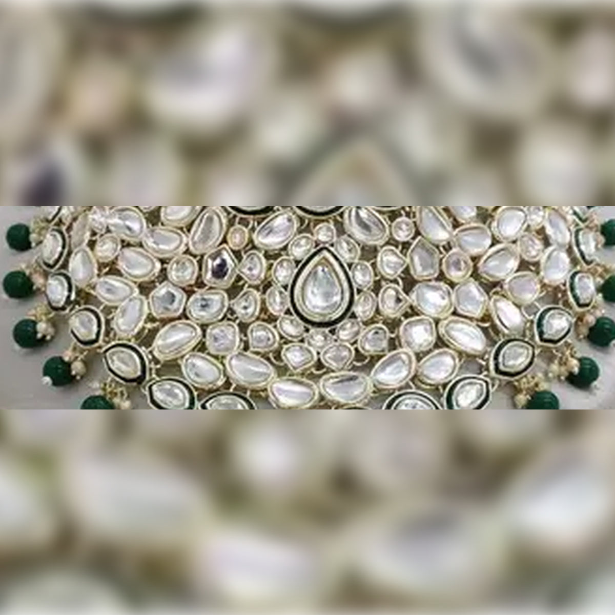 Jewel City Royal Kundan Choker Set with Emerald Green Beads - Traditional Indian Wedding Jewelry Set with Earrings and Tikka | Swadesiicart
