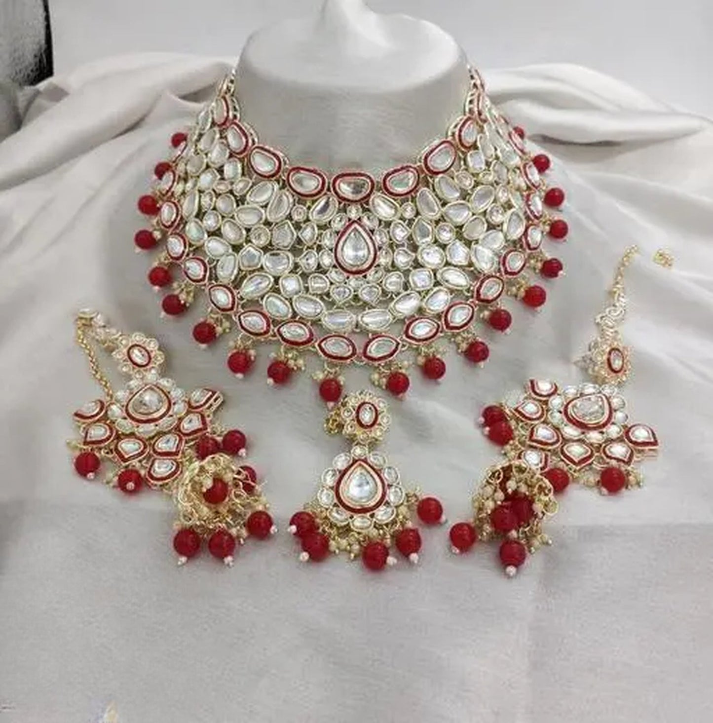 Jewel City Royal Kundan Choker Set with magenta Beads - Traditional Indian Wedding Jewelry Set with Earrings and Tikka | Swadesiicart