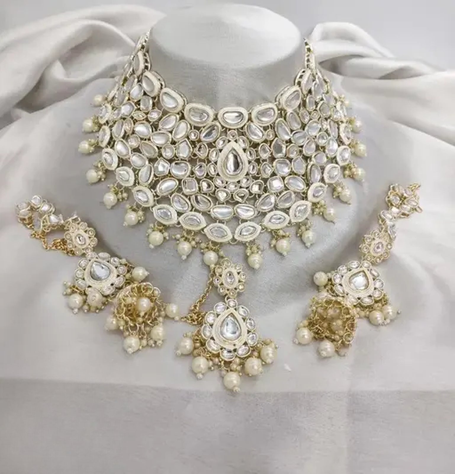 Jewel City Royal Kundan Choker Set with White Beads - Traditional Indian Wedding Jewelry Set with Earrings and Tikka | Swadesiicart