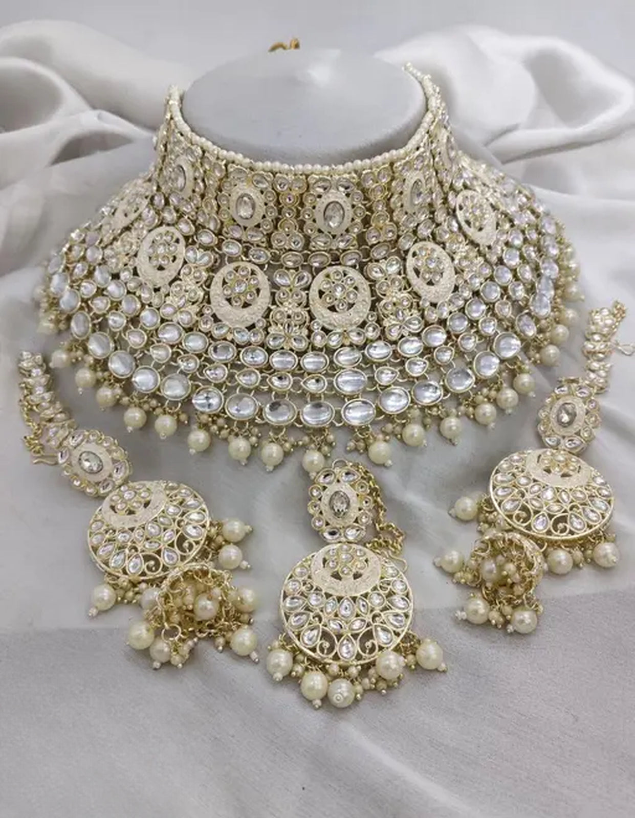 Jewel City Royal Kundan Choker Set with White Beads - Traditional Indian Wedding Jewelry Set with Earrings and Tikka | Swadesiicart