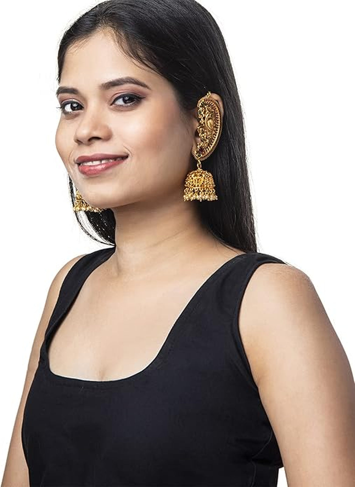 Jewel City Exquisite Gold-Plated Peacock Jhumka Earrings with Ruby and Emerald Accents | Swadesiicart