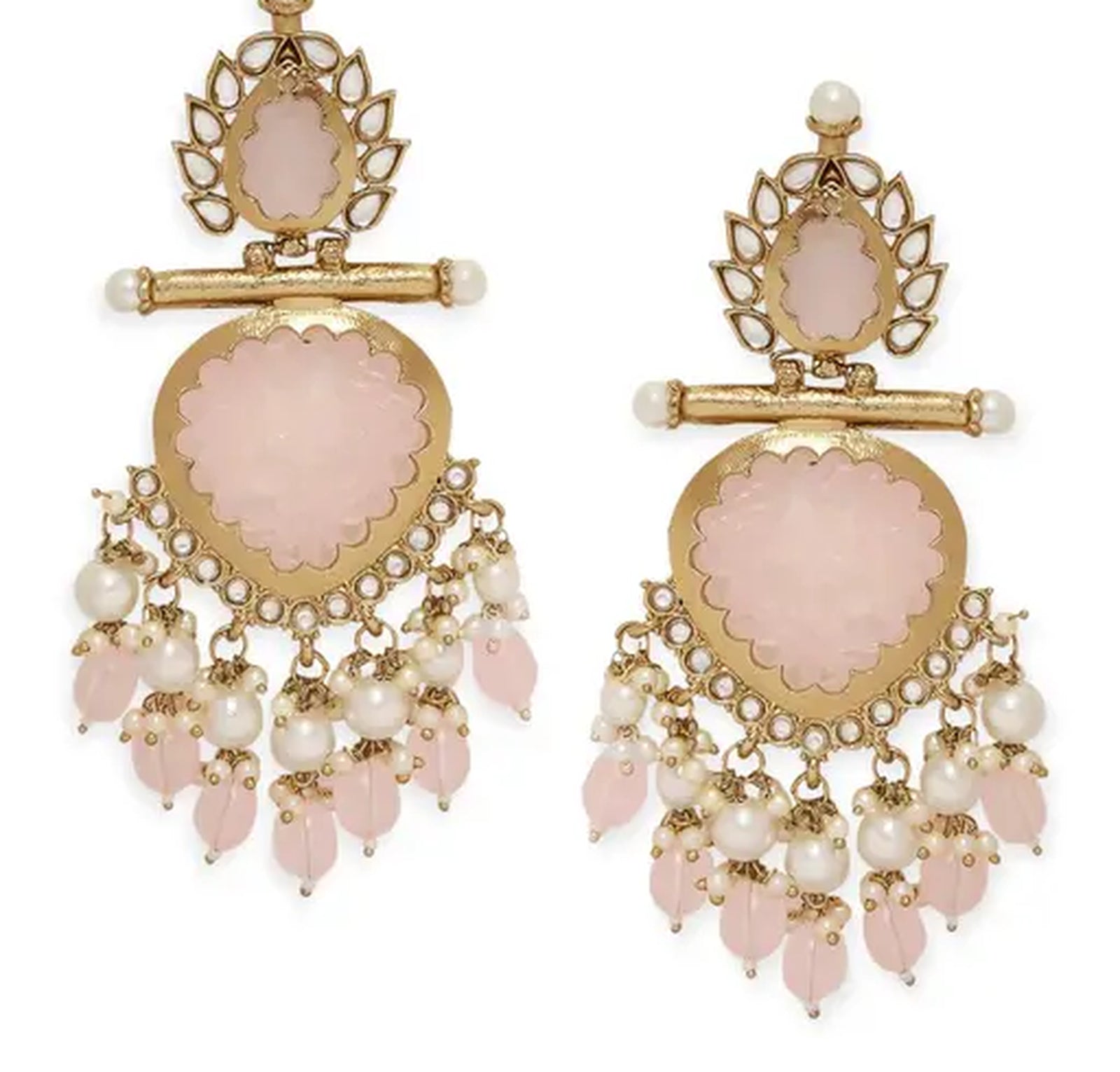 Jewel City Luxurious Rose Quartz Chandelier Earrings - Vintage-Inspired Statement Jewelry | Swadesiicart