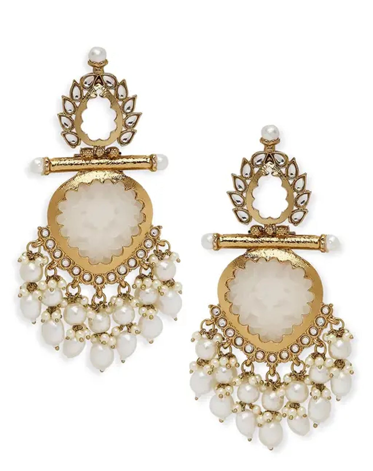 Jewel City Elegant Pearl and Crystal Chandelier Earrings - Luxurious Statement Jewelry | Swadesiicart