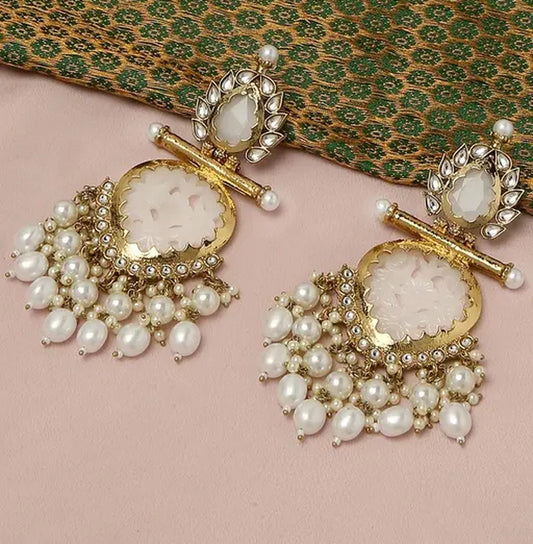 Jewel City Elegant Pearl and Crystal Chandelier Earrings - Luxurious Statement Jewelry | Swadesiicart