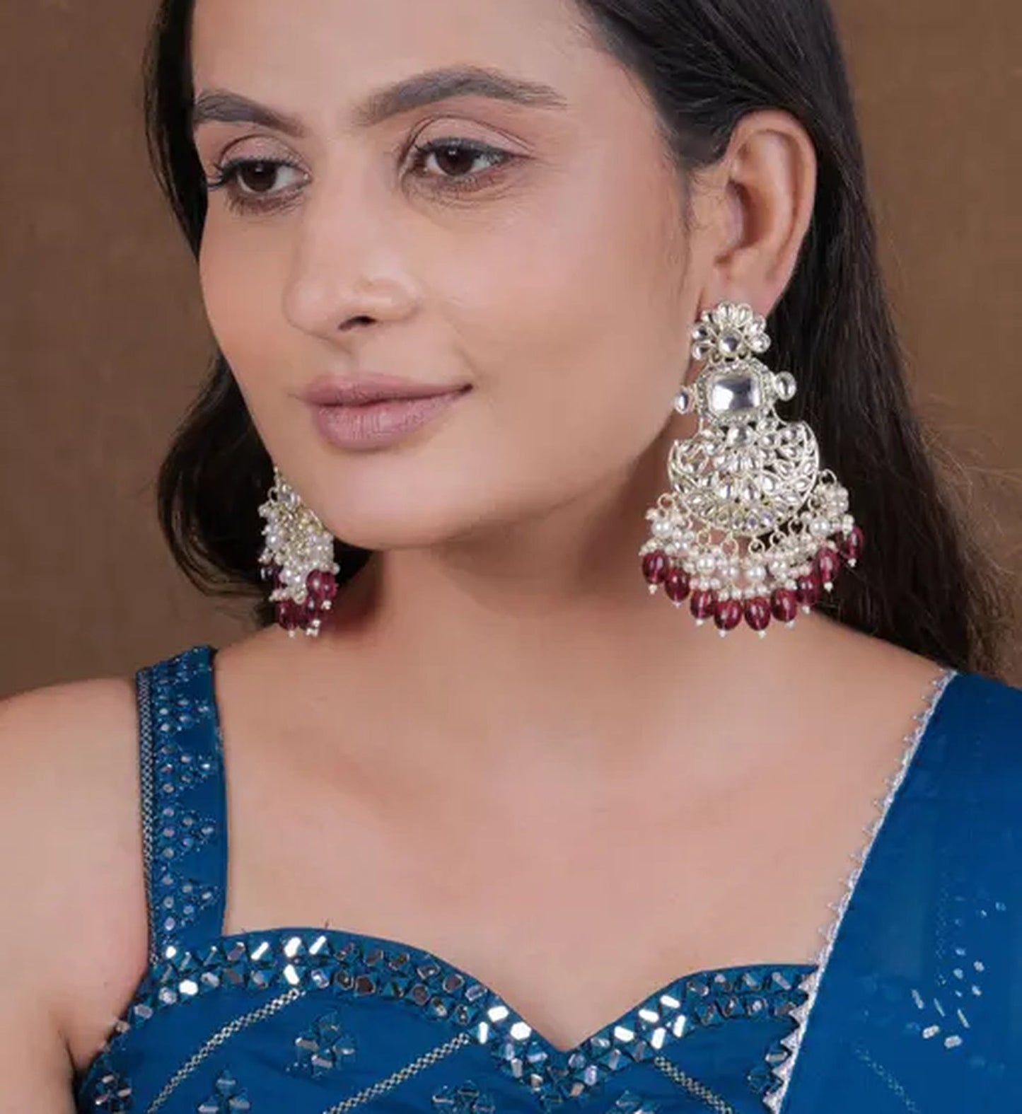Jewel City Exquisite Kundan-Inspired Chandelier Earrings with Pearl and Ruby Accents | Swadesiicart