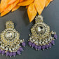 Jewel City Exquisite Kundan-Inspired Chandelier Earrings with Pearl and Purple Accents | Swadesiicart
