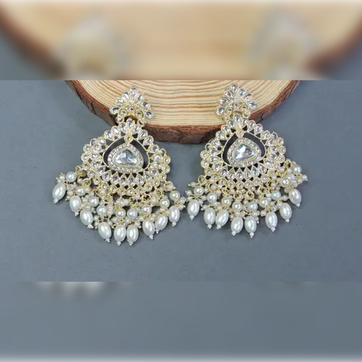 Jewel City Exquisite Kundan-Inspired Chandelier Earrings with Pearl and White Accents | Swadesiicart
