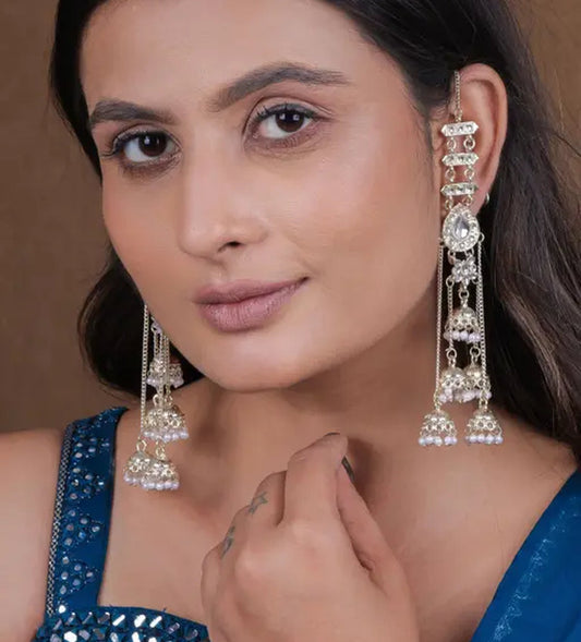 Jewel City Elegant Silver Kashmiri-Style Chandelier Earrings with Jhumka Drops | Swadesiicart