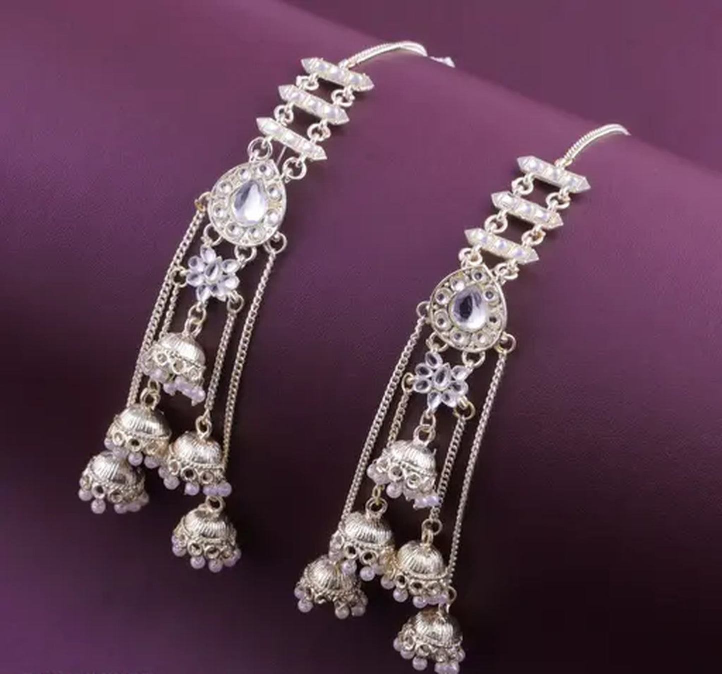 Jewel City Elegant Silver Kashmiri-Style Chandelier Earrings with Jhumka Drops | Swadesiicart