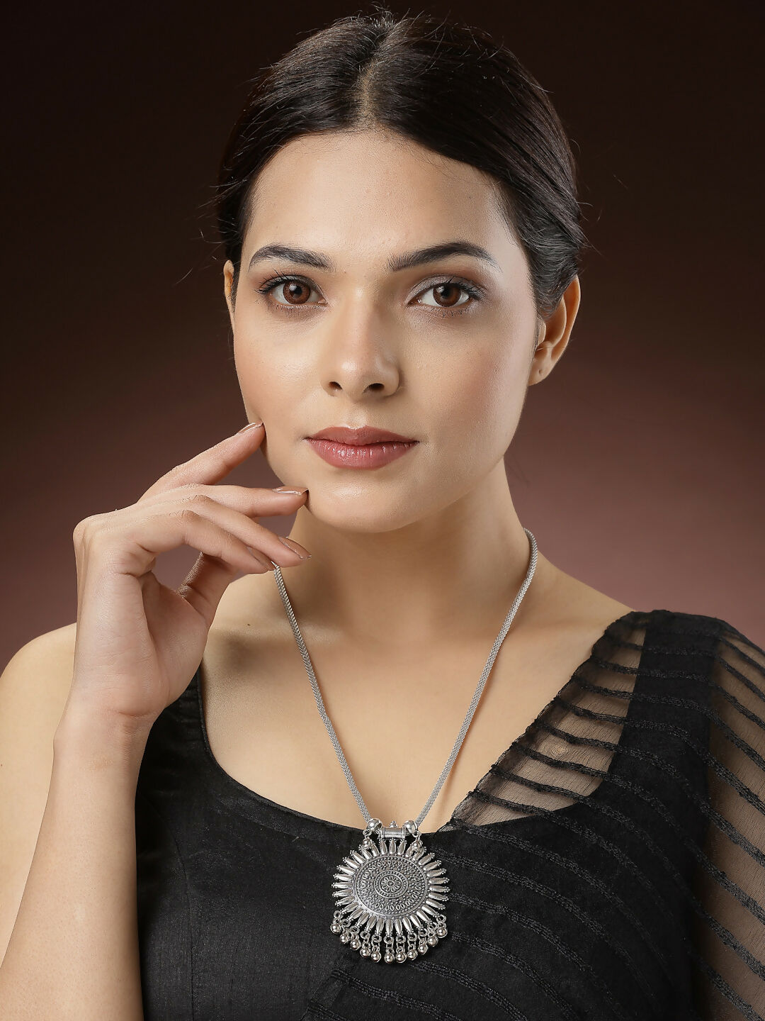 NVR Women's Silver-Toned German Silver Oxidised Pandent | Swadesiicart