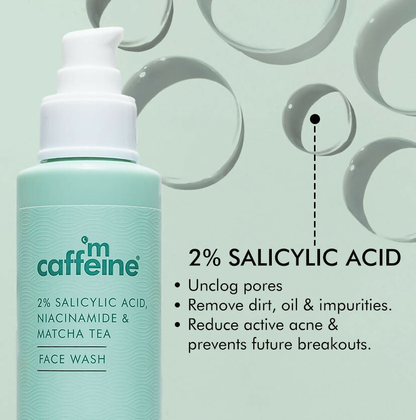 mCaffeine 2% Salicylic Acid Niacinamide & Matcha Tea Face Wash - Swadesiicart