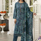 Jyoti Fashion Women's Navy Blue Velvet Digital Print with Resham Thread work Kurta with Trouser & Dupatta | Swadesiicart