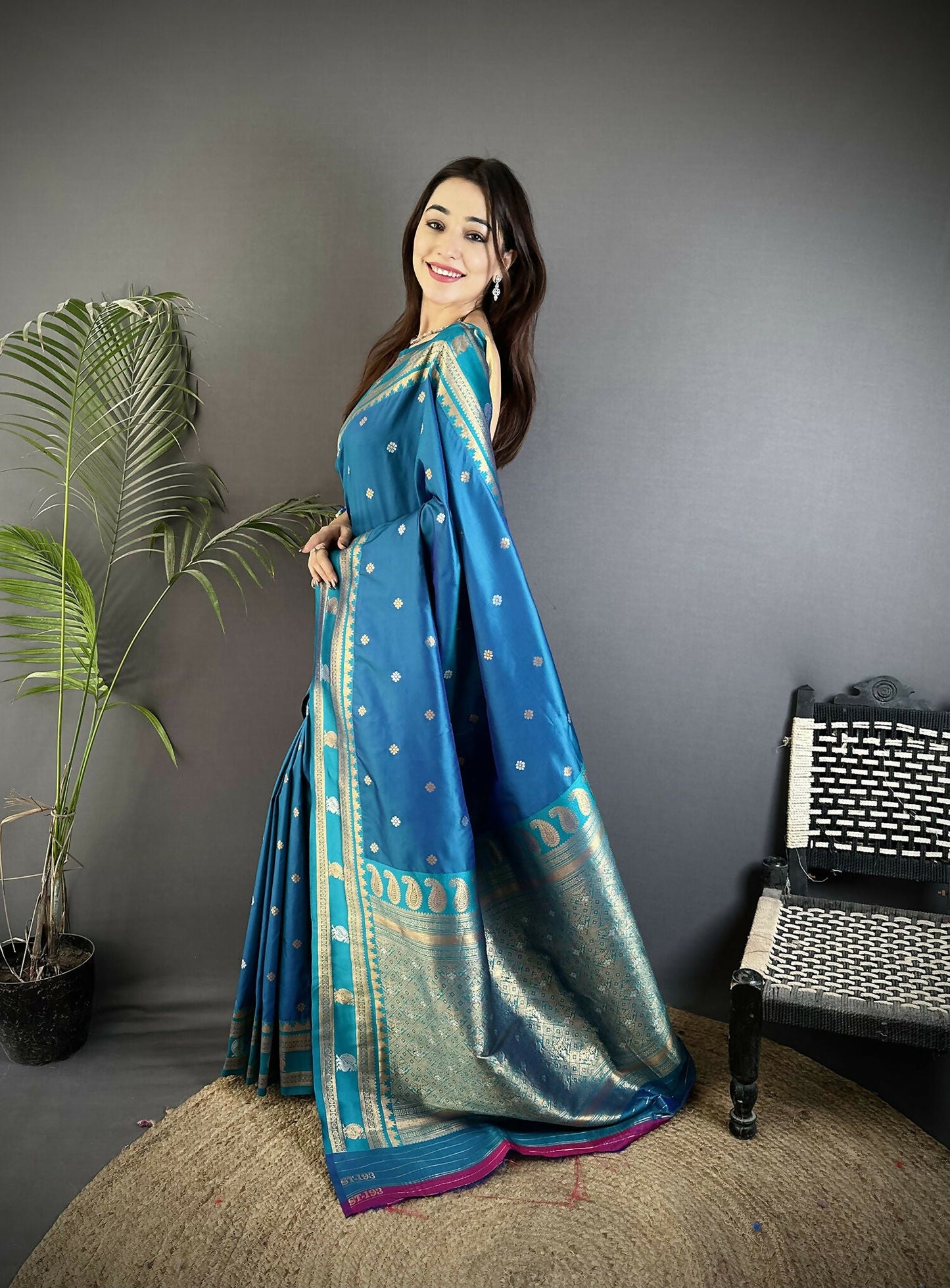 Joban Fashion Sky Blue Banarasi Soft Silk Woven Saree | Swadesiicart