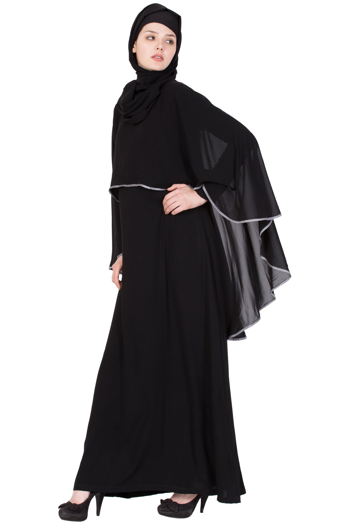 Bashariya A Line Abaya With Attached Georgette Cape For Full Coverage