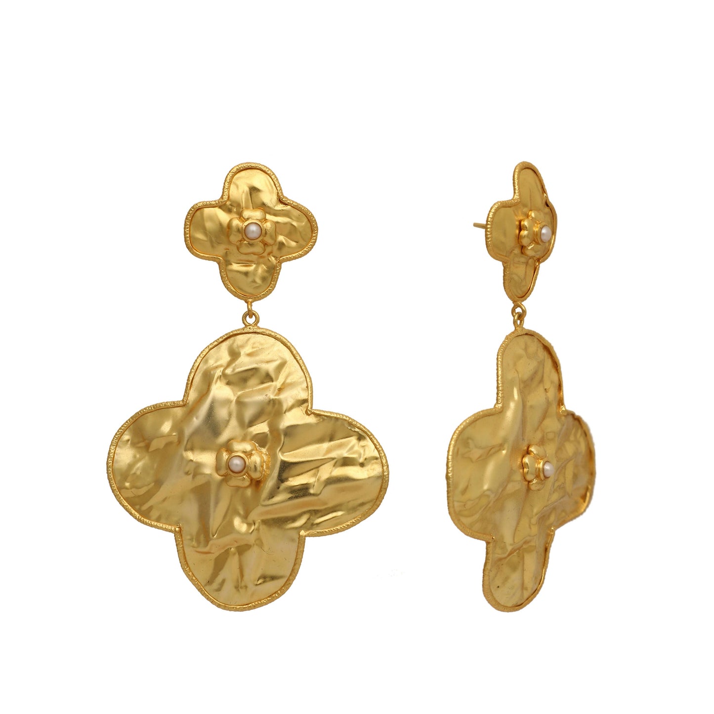 Nuyug 18k Gold-Plated Contemporary Molten Metallic Finish Floral Drop Dangler Earrings | Swadesiicart