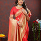 Lorenvalley Fashion Red Soft Silk Woven Design Gold Zari Weaving Saree - Swadesiicart