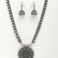 NVR Women's Silver-Toned Floral Shape Oxidized Necklace with Jhumka Earrings - Swadesiicart