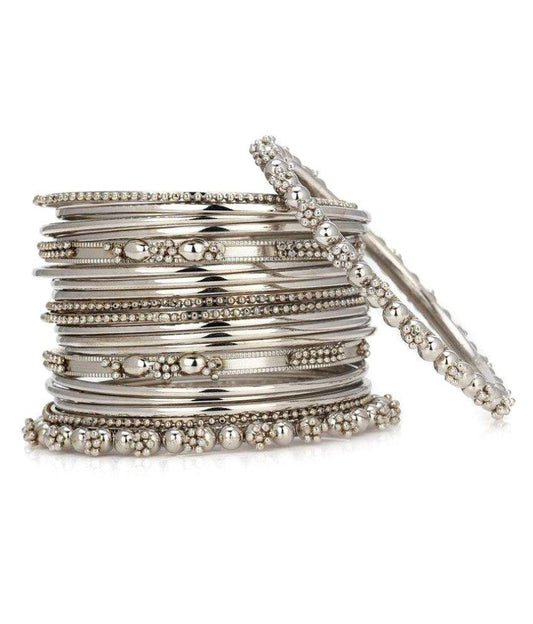 Rhodium-Plated Alloy Silver Trendy Stylish Bangle Set - The Pari - The Pari - Dinesh Associates