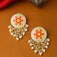 Flower Pattern Yellow and Pink Meenakari Drop Earrings for Womens by House of Ree | Swadesiicart