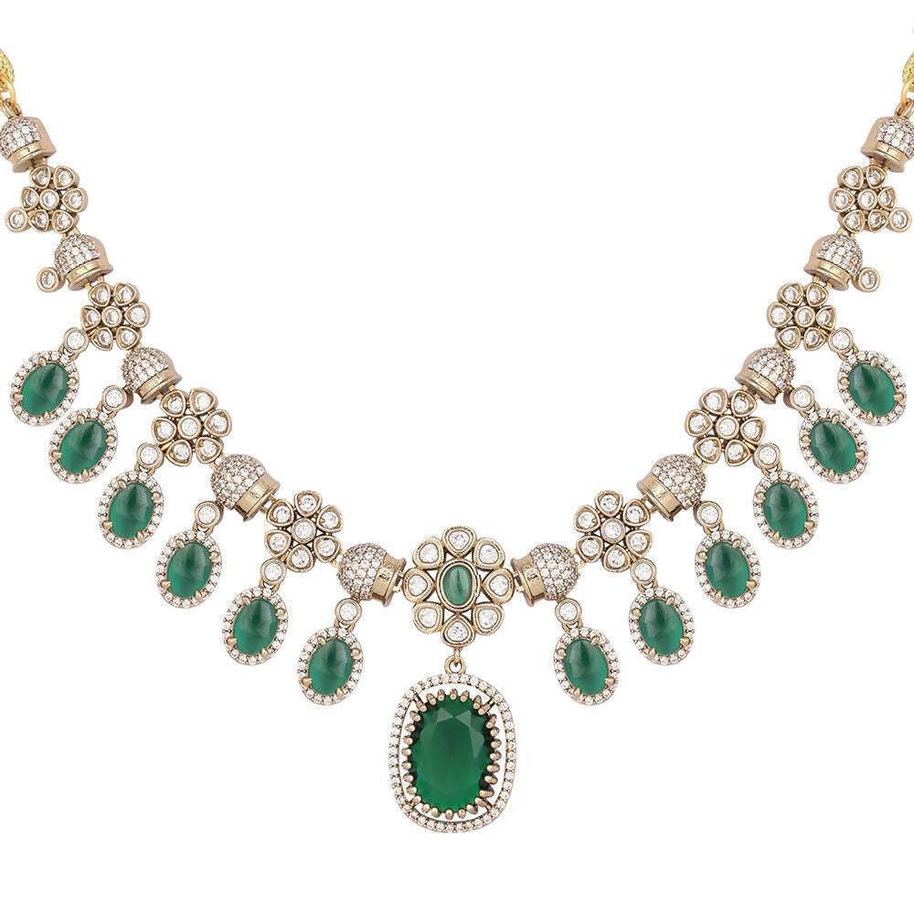 Nuyug 18K Gold Plated Emerald Blossom Necklace Set | Swadesiicart