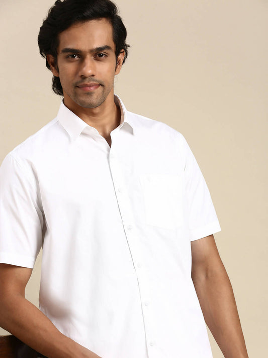 Ramraj Cotton Mens Half Sleeve White Shirt Plus Size - Pure Cotton | Swadesiicart