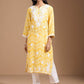 Ode by House of Pataudi Women Geometric Embroidered Flared Sleeves Chikankari Kurta | Swadesiicart