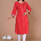 Miravan Women's Festive Wear Red Bandhani Printed Straight Kurta - Swadesiicart