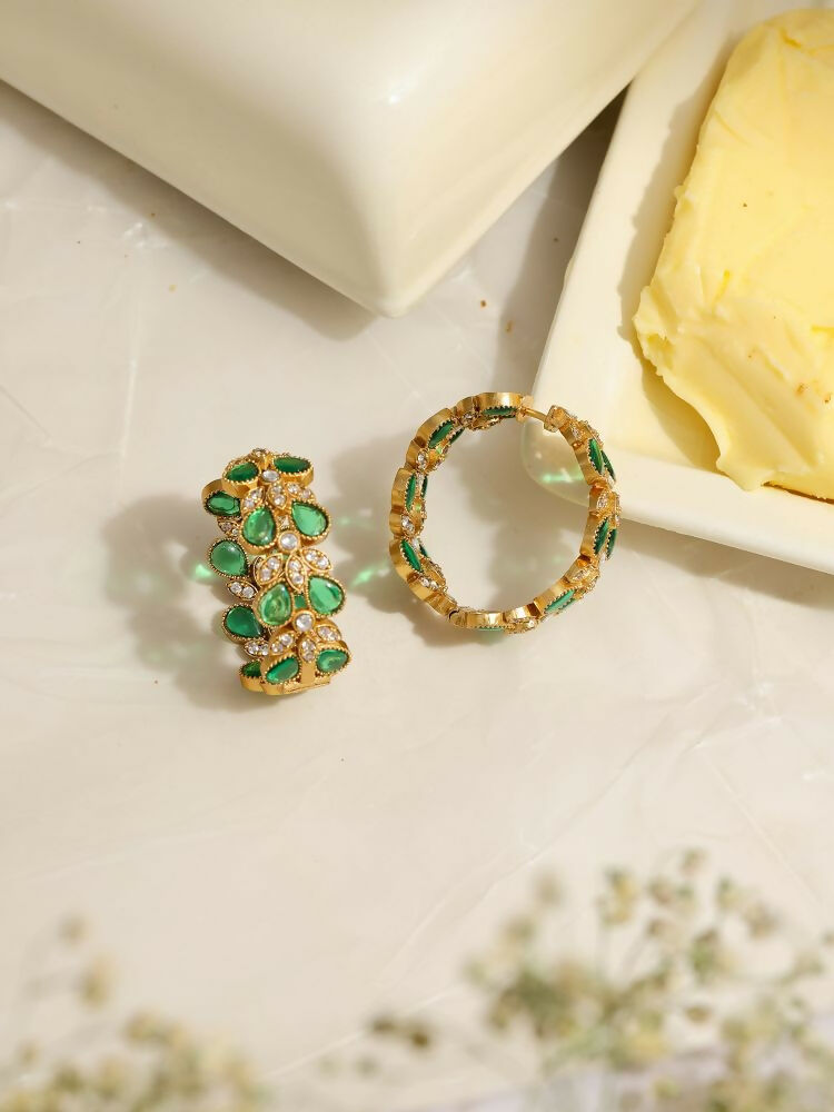 Women's Natural Green Stone with Moissanite Diamond earrings - Ruby Raang | Swadesiicart