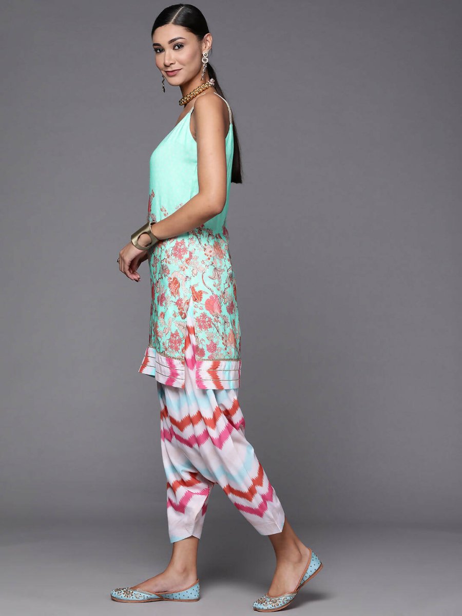 Ahalyaa Women Blue Floral Printed Kurta with Patiala & With Dupatta | Swadesiicart